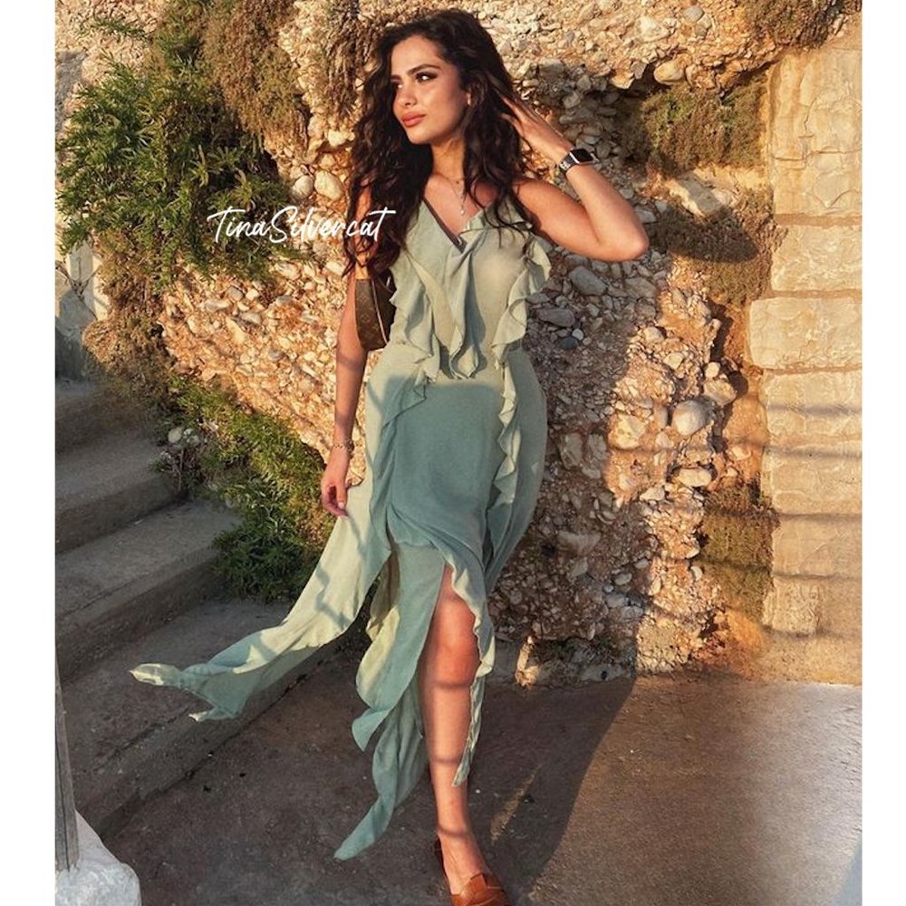 BLOGGER'S FAVE! Zara Long Ruffled Dress Sea Green NWT - Picture 11 of 17